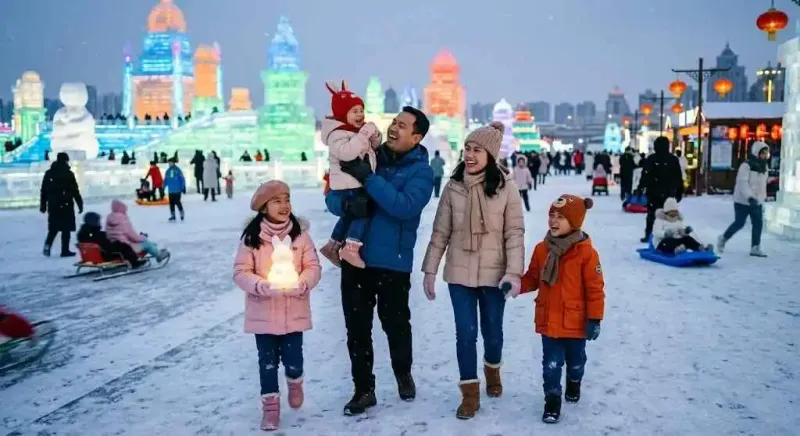 Liburan keluarga di Desa Salju Xuexiang China, wisata musim dingin impian.