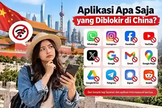 Aplikasi diblokir di China seperti WhatsApp dan Instagram dengan latar Shanghai