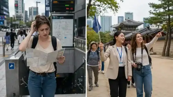 Backpacker bingung cari jalan vs tour Korea dengan tour leader di Seoul