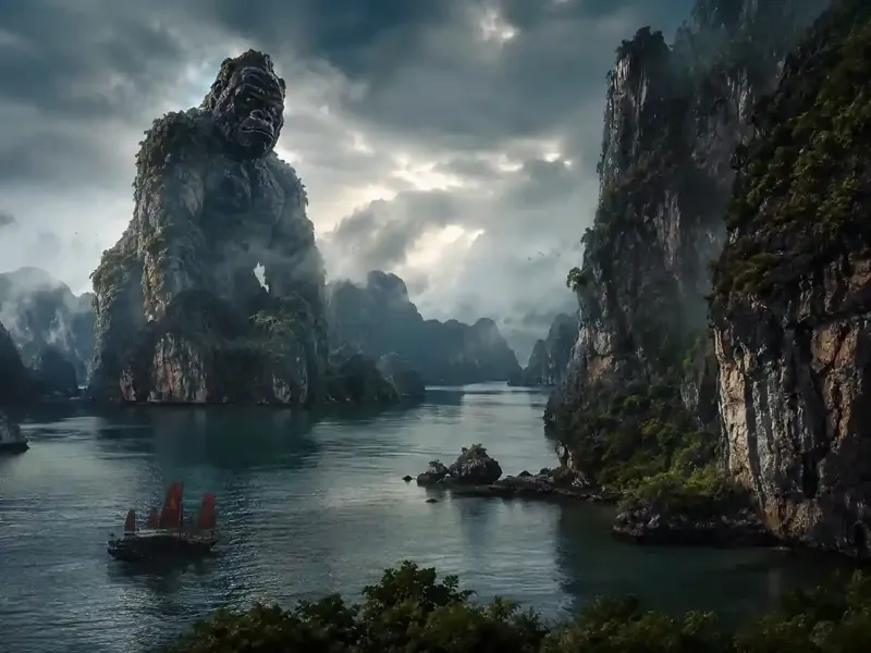 Pemandangan Halong Bay Vietnam bernuansa mistis, destinasi wisata ikonik yang terkenal sebagai lokasi film Kong Skull Island