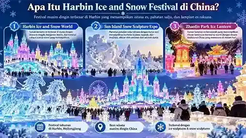Harbin Ice Festival 2027 merupakan festival musim dingin di Harbin, China, yang menampilkan istana es bercahaya, patung salju raksasa, dan aktivitas wisata bersuhu ekstrem. Wisatawan dapat mengunjungi Harbin Ice and Snow World, Sun Island Snow Sculpture Expo, serta menikmati pertunjukan ice lantern yang menjadi ikon kota. Pada Januari, suhu Harbin rata-rata berkisar ?24,6°C hingga ?13°C, bahkan dapat turun mendekati ?30°C saat gelombang dingin.  Bagi wisatawan Indonesia yang belum terbiasa dengan musim dingin, persiapan pakaian, kesehatan, dan pemilihan paket tour menjadi faktor penting untuk menikmati festival dengan nyaman.  Apa Itu Harbin Ice and Snow Festival di China? Harbin International Ice and Snow Sculpture Festival merupakan perayaan seni es dan salju tahunan di Provinsi Heilongjiang, China.  Festival yang dimulai pada 1985 ini dikenal dengan instalasi ice sculptures, bangunan es berukuran besar, hingga pertunjukan lampion es.  Tiga daya tarik utamanya meliputi:  Harbin Ice and Snow World: Menampilkan bangunan es berwarna-warni, seluncuran, dan instalasi cahaya yang spektakuler pada malam hari. Sun Island Scenic Area: Terkenal dengan snow sculpture, karya seni berukuran besar yang dipahat dari salju padat. Zhaolin Park: Berkaitan dengan tradisi ice lantern, yakni lampion dan pahatan es yang diterangi cahaya. Kapan Harbin Ice Festival 2027 Dibuka? Festival kota Harbin secara tradisional dibuka setiap 5 Januari, sedangkan Harbin Ice and Snow World biasanya mulai menerima pengunjung sejak Desember, menyesuaikan kondisi cuaca.  Hingga Oktober 2026, tanggal operasional pasti Ice and Snow World untuk musim 2026–2027 belum dapat dikonfirmasi melalui pengumuman resmi.  Waktu yang umumnya direkomendasikan untuk wisata Harbin adalah Januari hingga awal Februari, ketika instalasi es biasanya telah selesai dan suhu mendukung kelangsungan festival.  Berapa Suhu Harbin Saat Musim Dingin? Menurut data klimatologi World Meteorological Organization, suhu rata-rata Harbin adalah:  Suhu ?30°C bukan kondisi setiap hari, tetapi wisatawan perlu mempersiapkan perlengkapan yang mampu menghadapi cuaca lebih dingin dari suhu rata-rata, terutama ketika angin bertiup kencang.  Apa Saja Perlengkapan Musim Dingin ke Harbin? Untuk menghadapi suhu ekstrem, gunakan sistem pakaian berlapis atau layering:  Base layer: Thermal underwear yang membantu menjaga tubuh tetap kering. Middle layer: Sweater fleece atau jaket insulasi untuk mempertahankan kehangatan. Outer layer: Down jacket tebal, tahan angin, dan sesuai untuk suhu ekstrem. Pelindung kepala: Kupluk, earmuff, serta penutup leher dan wajah. Sarung tangan dan sepatu: Sarung tangan berinsulasi, kaus kaki hangat, serta snow boots antiselip. Perlengkapan tambahan: Heat pack, pelembap kulit, lip balm, dan pelindung baterai ponsel. Hindari pakaian katun yang basah oleh keringat sebagai lapisan terdalam karena dapat mempercepat kehilangan panas tubuh.  Bagaimana Cara Menghadapi Suhu Minus 30 Derajat? Batasi waktu berada di luar ruangan, istirahat secara berkala di tempat hangat, dan perhatikan tanda awal hipotermia maupun radang dingin (frostbite).  Jangan menyentuh benda logam dengan kulit terbuka. Saat berfoto, gunakan sarung tangan yang memungkinkan pengoperasian layar sentuh.  Wisatawan juga dapat menyaksikan tradisi winter swimming di Harbin, yaitu aktivitas berenang di air sangat dingin oleh peserta terlatih. Aktivitas ini tidak disarankan untuk dicoba wisatawan tanpa persiapan dan pengawasan profesional.  Berapa Harga Tiket Harbin Ice and Snow World? Sebagai gambaran anggaran, tiket reguler dewasa pada musim 2025–2026 dilaporkan sekitar CNY 328 per orang, sedangkan harga pembukaan awal musim sekitar CNY 298.  Harga tiket musim 2026–2027 perlu diperiksa kembali setelah pengumuman pengelola. Tiket Sun Island Snow Sculpture Expo dan aktivitas tambahan umumnya dihitung terpisah.  Untuk menikmati instalasi es bercahaya, datanglah pada sore hari agar dapat menyaksikan perubahan suasana dari siang menuju malam.  Lebih Baik Tour Harbin atau Pergi Sendiri? Wisata mandiri memberikan fleksibilitas menentukan destinasi, tetapi membutuhkan pengaturan transportasi, pemesanan tiket, hotel, dan perlengkapan menghadapi suhu ekstrem.  Bagi wisatawan yang mengutamakan kepraktisan, Callista Tour menawarkan paket tour Harbin Beijing 8 hari After New Year 2027 dengan kunjungan ke Beijing, Harbin, Snow Town, Erlanghe, dan Yabuli.  Paket ini menggunakan Singapore Airlines dari Jakarta melalui Singapura menuju Beijing. Berdasarkan jadwal penerbangan paket, perjalanan Jakarta–Beijing memerlukan sekitar 12 jam 15 menit hingga 13 jam 30 menit, termasuk transit. Perjalanan kemudian dilanjutkan menuju Harbin menggunakan kereta.  Program mencakup hotel, transportasi wisata, makan sesuai itinerary, serta tour leader. Biaya visa dan tipping terpisah sesuai ketentuan. Kunjungan festival bergantung pada operasional objek wisata.  Rekomendasi Destinasi Musim Dingin Lainnya Selain Harbin China, nikmati liburan bersalju bersama paket tour Eropa Barat dan Timur, jelajahi wisata empat musim melalui paket tour Korea, atau temukan pesona Cappadocia pada musim dingin melalui paket tour Turki bersama Callista Tour.  Amankan pilihan jadwal tour Harbin Ice Festival 2027 sebelum kuota keberangkatan penuh dan konsultasikan persiapan winter Anda melalui WhatsApp Callista Tour sekarang!  [FAQ] Pertanyaan Seputar Harbin Ice Festival 2027 Q: Kapan Harbin Ice Festival 2027 dibuka?  A: Festival kota secara tradisional dimulai pada 5 Januari. Tanggal pembukaan Harbin Ice and Snow World musim 2026–2027 masih perlu dikonfirmasi.  Q: Berapa suhu Harbin saat musim dingin?  A: Pada Januari, rata-rata suhu minimum sekitar ?24,6°C dan maksimum sekitar ?13°C. Suhu dapat turun lebih rendah pada kondisi tertentu.  Q: Apa saja perlengkapan musim dingin ke Harbin?  A: Thermal underwear, fleece, down jacket tebal, sarung tangan, kupluk, heat pack, dan snow boots antiselip.  Q: Bagaimana cara menghadapi suhu minus 30 derajat?  A: Kenakan pakaian berlapis, lindungi kulit, hindari paparan dingin terlalu lama, serta beristirahat secara rutin di tempat hangat.  Q: Berapa harga tiket Harbin Ice and Snow World?  A: Tarif reguler musim sebelumnya sekitar CNY 328 untuk dewasa. Harga resmi musim 2026–2027 harus dikonfirmasi setelah diumumkan.  Q: Berapa biaya paket tour Harbin China?  A: Paket Harbin Beijing After New Year 8 hari Callista Tour untuk keberangkatan Januari 2027 ditawarkan mulai Rp26.990.000 per orang, berdasarkan harga publikasi saat ini dan ketentuan paket.