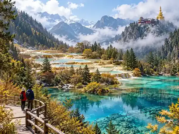 Wisata Jiuzhaigou Huanglong dan Emeishan China dengan danau biru dan pegunungan