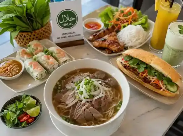 Makanan halal Vietnam Muslim friendly seperti pho dan banh mi untuk wisata kuliner Vietnam