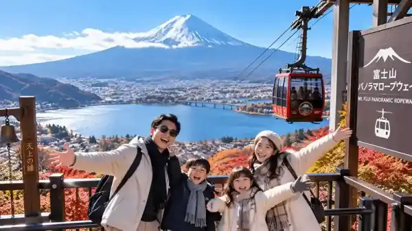 Mt. Fuji Panoramic Ropeway dengan Gunung Fuji dan Danau Kawaguchiko, Jepang