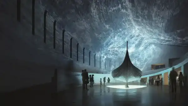 Museum of the Viking Age di Oslo Norwegia dengan kapal Viking dan instalasi imersif