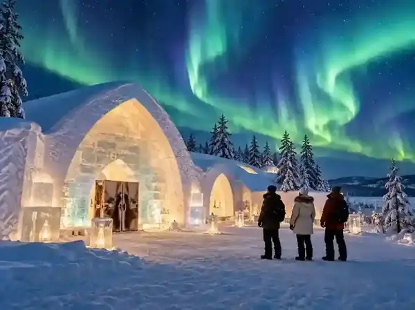 Northern Lights di ICEHOTEL Jukkasjärvi, hotel es Swedia, spot aurora populer