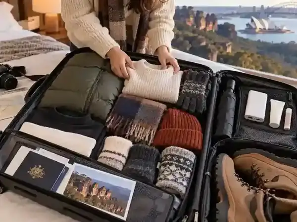 Packing winter Australia untuk Sydney dan Blue Mountains dengan jaket, sweater dan baju hangat
