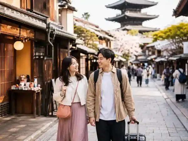 Wisatawan menikmati paket tour Jepang murah di kawasan tradisional Kyoto Jepang