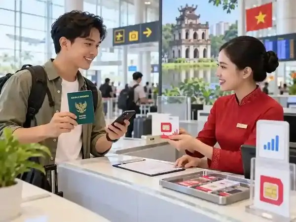 Registrasi SIM Card Vietnam dengan paspor Indonesia di konter SIM Bandara Noi Bai Hanoi, Vietnam.