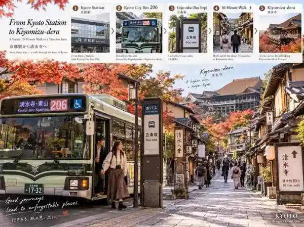 Rute Kyoto Station ke Kiyomizu-dera naik Bus 206 via Gojo-zaka, Kyoto, Jepang