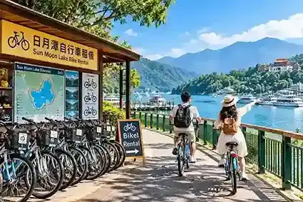 Sewa sepeda di Sun Moon Lake Taiwan, Nantou untuk wisata dan bersepeda di tepi danau