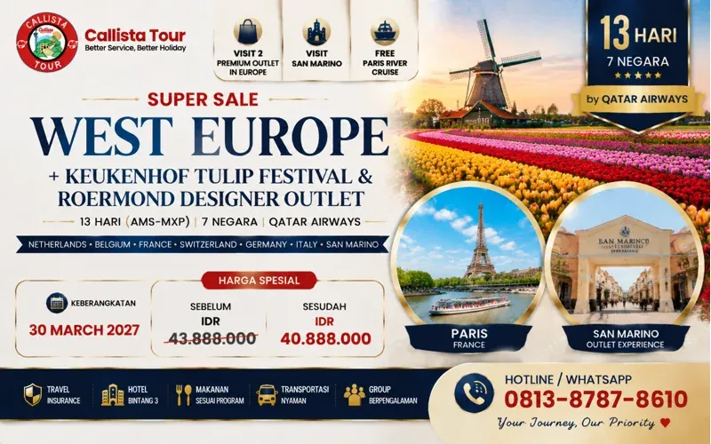 Paket Tour 13D West Europe Keukenhof Tulip Festival