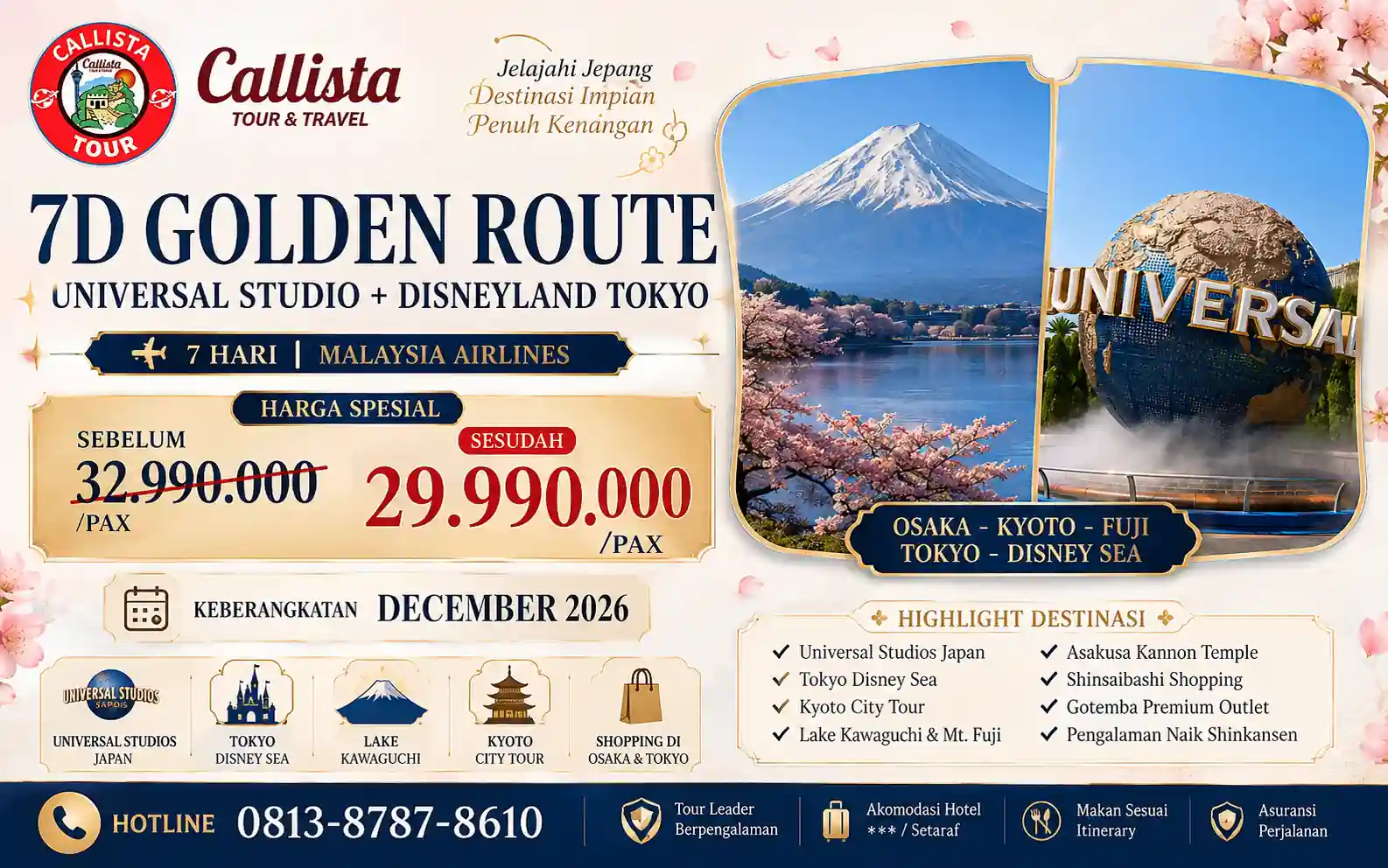 7D Golden Route Universal Studio + Disneyland Tokyo