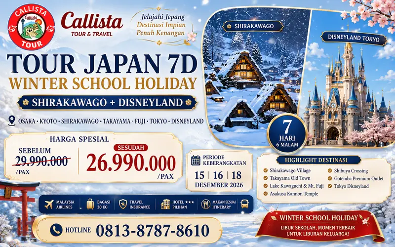 Tour Japan 7D Winter School Holiday Shirakawago + Disneyland