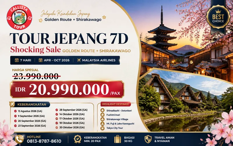 Tour Jepang 7D Shocking Sale Golden Route + Shirakawago