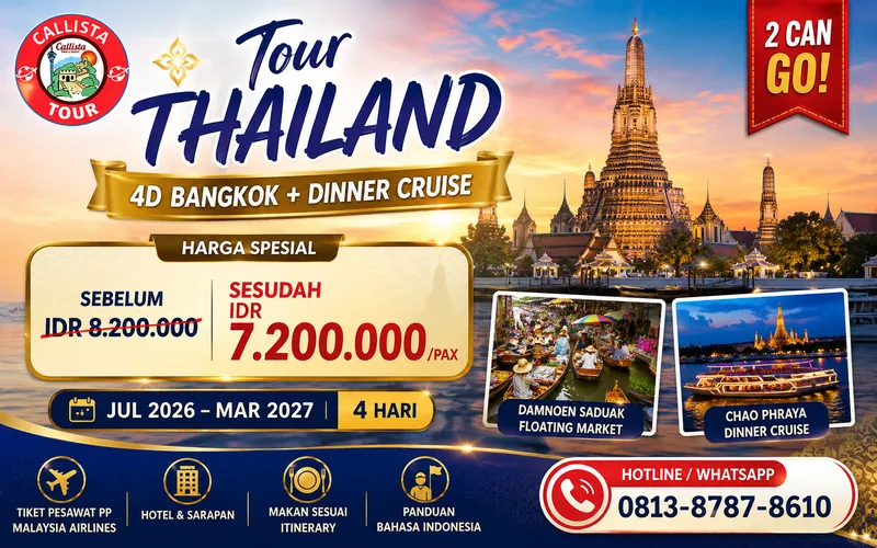 Tour Thailand 4D Bangkok + Dinner Cruise
