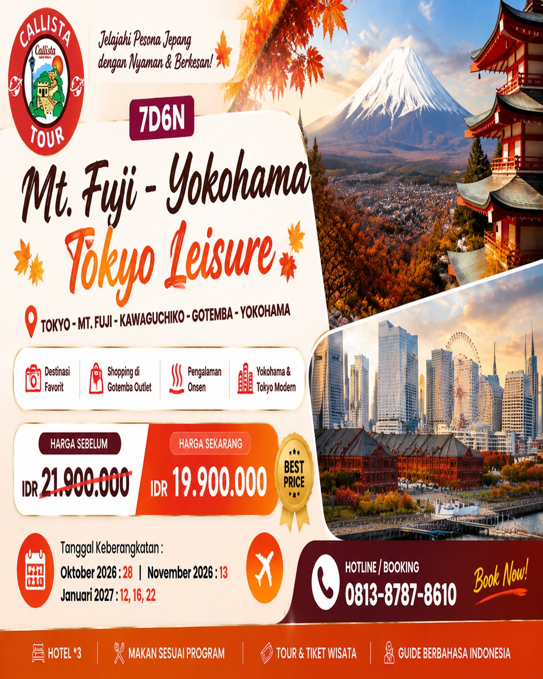 Paket Tour 7D Tour Jepang Mt Fuji Yokohama Tokyo Leisure