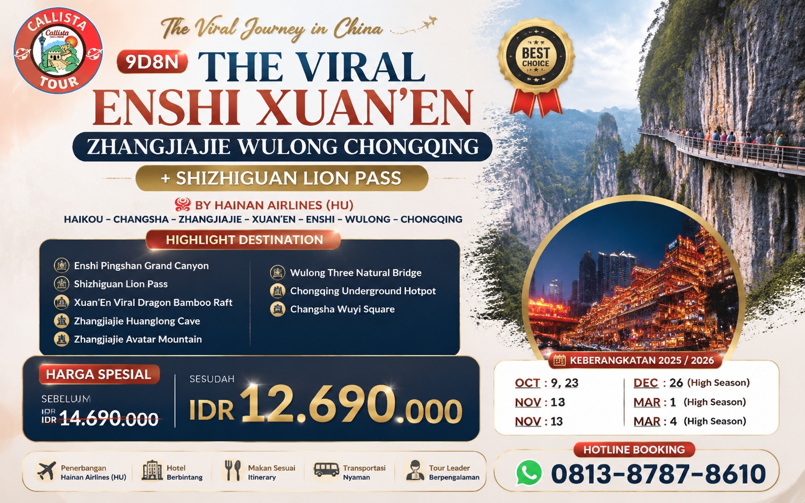 Paket Tour The Viral Enshi Zhangjiajie 9D China Tour