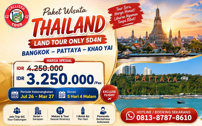 Tour Thailand Land Tour Only 5D4N Bangkok Pattaya Khao Yai