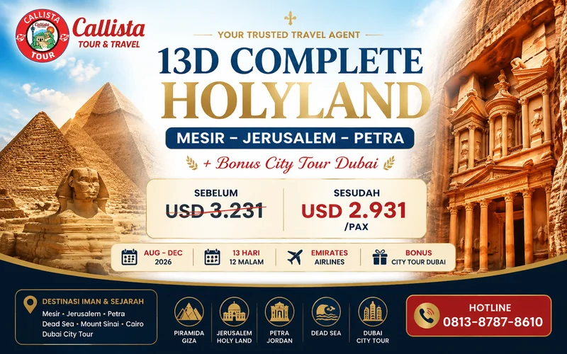 13D Complete Holyland Mesir – Jerusalem – Petra + Bonus City Tour Dubai