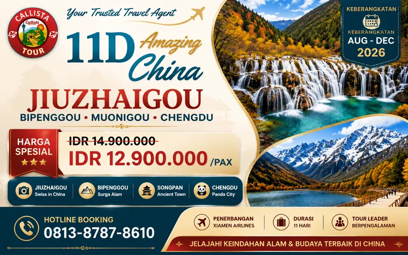 11D Jiuzhaigou Bipenggou Muonigou Chengdu Tour