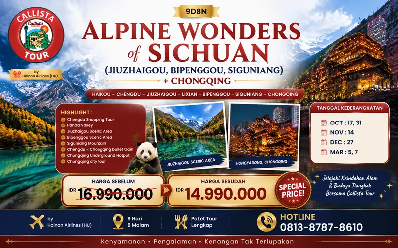 Paket Tour Alpine Wonders Sichuan 9D + Chongqing (No Mandatory Shop)
