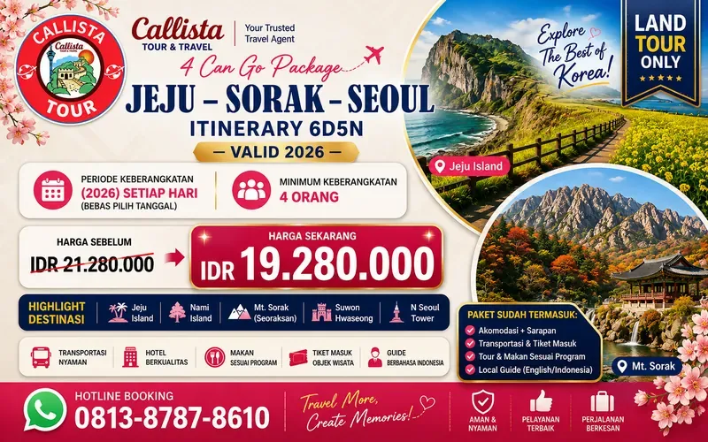 Paket Tour 4 Can Go Jeju Sorak Seoul Land Tour Only 6D