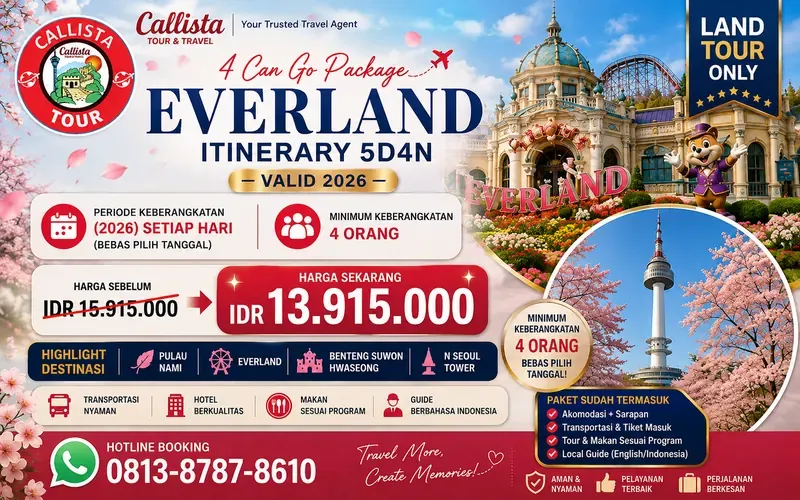 Paket Tour Land Tour Only 4 Can Go Everland Korea Tour 5D4N