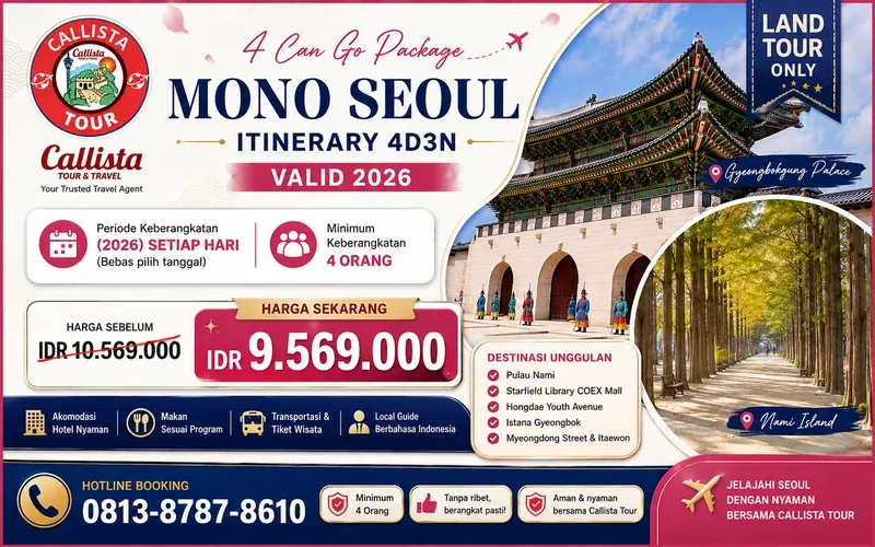 Paket Tour 4 Can Go Mono Seoul Tour 4D3N Land Tour Only