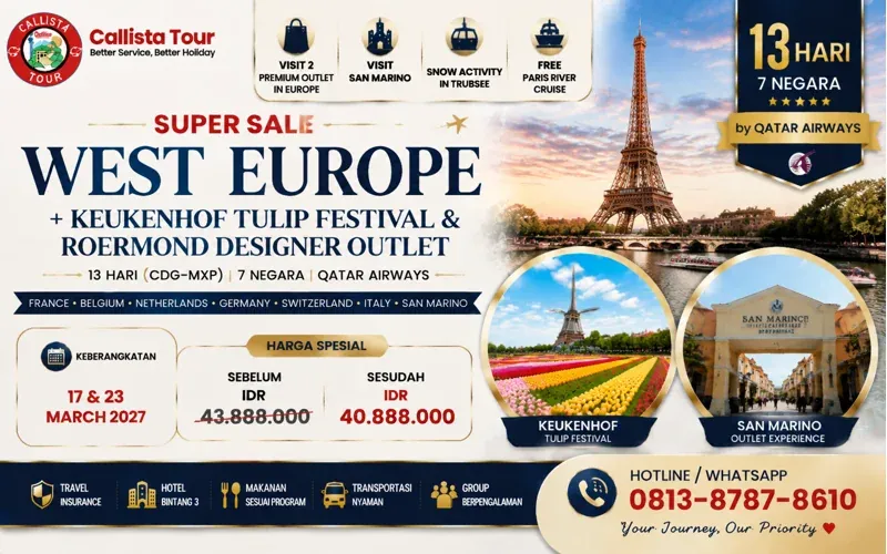 Paket Tour 13D Super Sale West Europe Keukenhof Tulip Festival