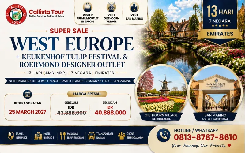 Paket Tour 13D West Europe Tulip Keukenhof Festival & Roermond Designer