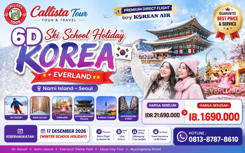 Paket Tour 6D Ski Holiday Korea + Everland