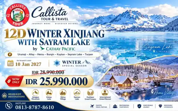 Paket Tour 12 Hari Winter Xinjiang Sayram Lake