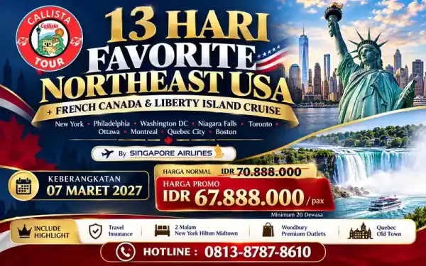 Paket Tour 13 Hari Favorite Northeast USA & French Canada