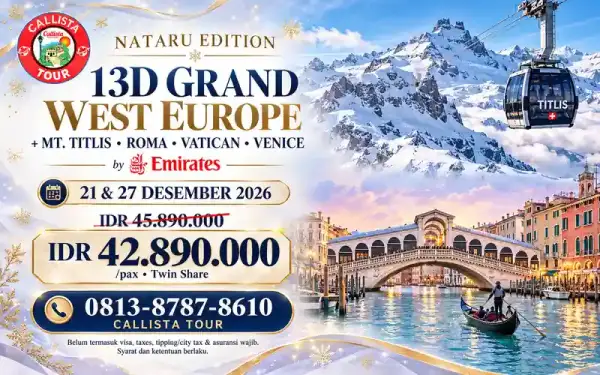 Paket Tour 13 Hari Year End Grand West Europe  Titlis Roma Venice