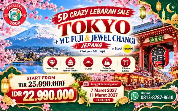 Paket Tour 5 Hari Crazy Lebaran Sale Tokyo Mt. Fuji & Jewel Changi