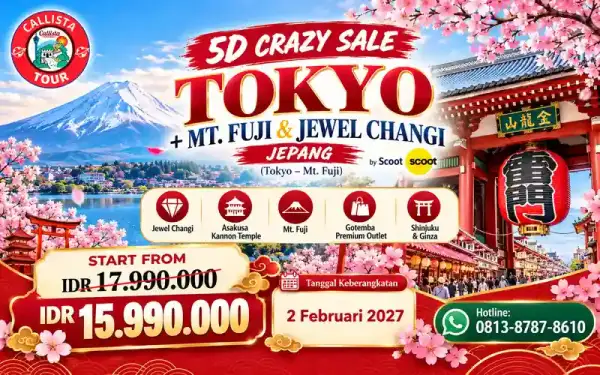 Paket Tour 5 Hari Crazy Sale Tokyo Mt. Fuji & Jewel Changi