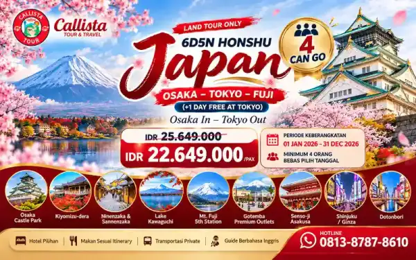 6 Hari Honshu Jepang 4 Can Go Osaka–Tokyo Land Tour