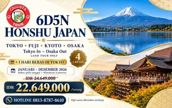 6 Hari Honshu Tokyo–Osaka + Fuji 4 Can Go