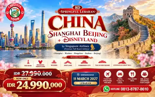 8 Hari Springful China Lebaran Shanghai Beijing + Disneyland