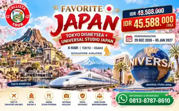 Paket Tour 8 Hari Favorite Japan DisneySea + USJ start SUB