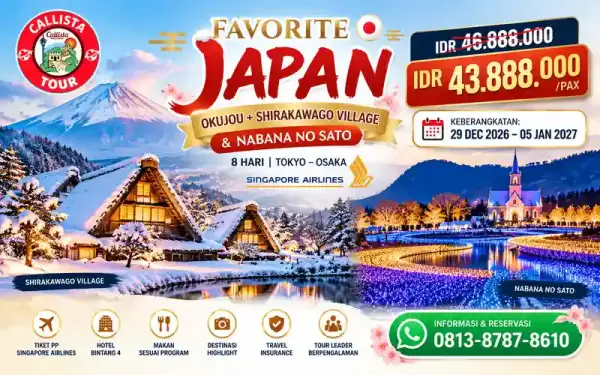 Paket Tour 8 Hari Favorite Japan Shirakawago & Nabana No Sato start SUB