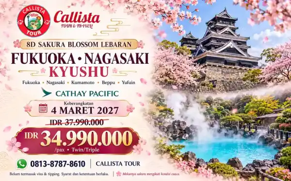 Paket Tour 8 Hari Sakura Blossom Lebaran Fukuoka Nagasaki Kyushu