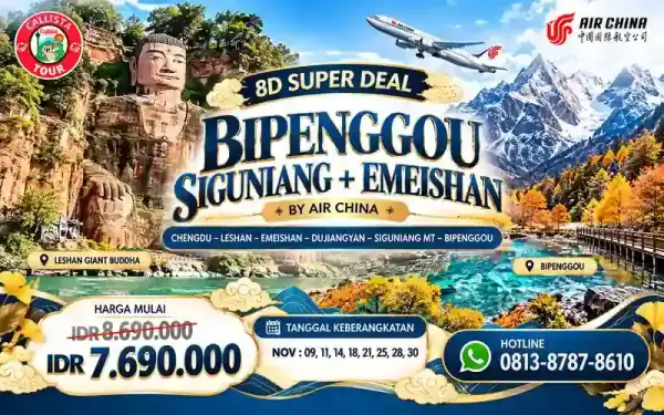 Paket Tour 8 Hari Super Deal Bipenggou Siguniang + Emheishan