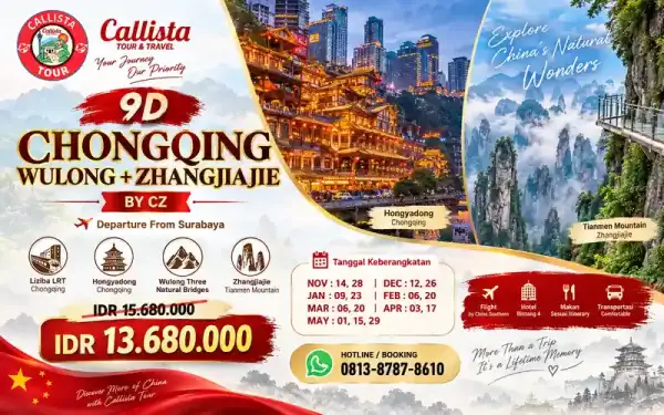 9 Hari Chongqing Wulong Zhangjiajie Scenic start SUB