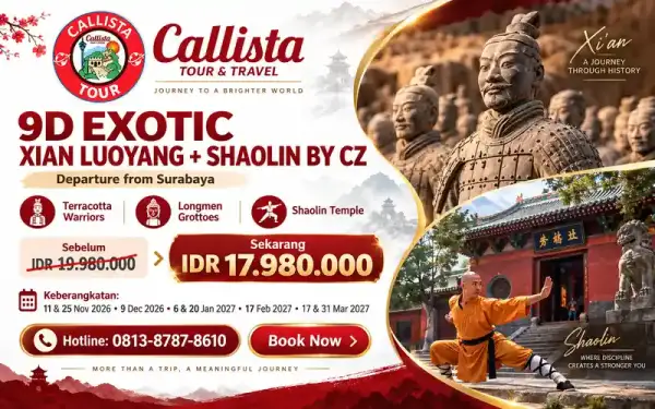 Paket Tour 9 Hari Exotic Xian Luoyang Shaolin start SUB