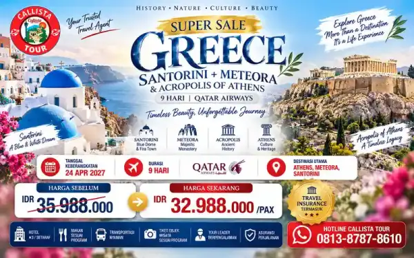 Paket Tour 9 Hari Yunani Santorini Meteora Acropolis
