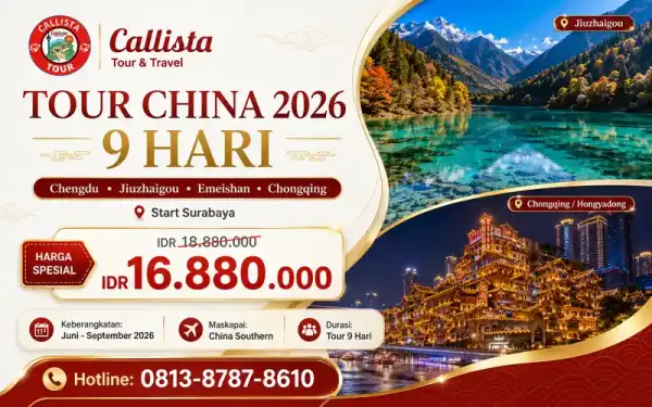 Tour China 9D Chengdu Jiuzhaigou Emeyshan Chongqing StartSUB