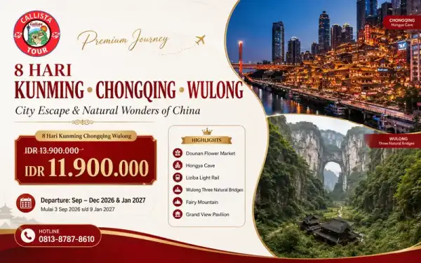 Tour China 8 hari Kunming Chongqing Wulong