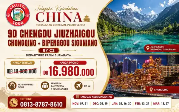 Paket Tour China Jiuzhaigou Siguniang Bipenggou 9 Hari start SUB